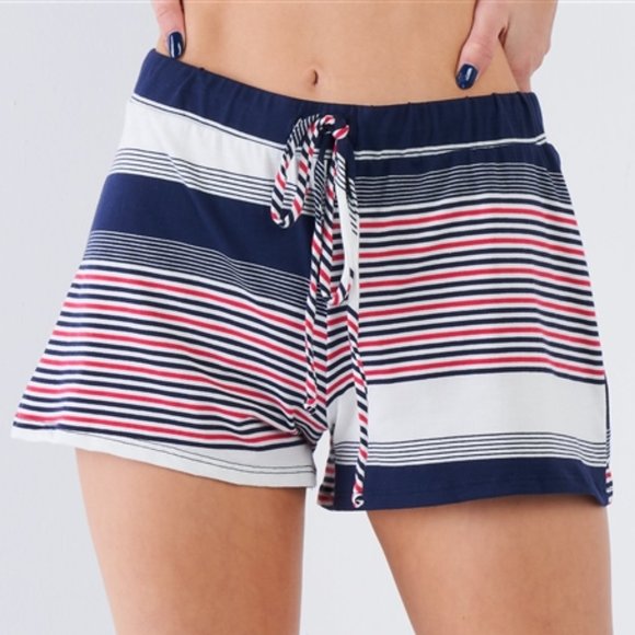 Red, White, and Blue Stripe Woven Shorts - Picture 2 of 8